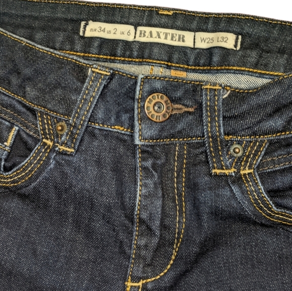 3/$25 TopShop Baxter Moto Straight Leg Dark Wash Jeans size 26x32 - Picture 6 of 15